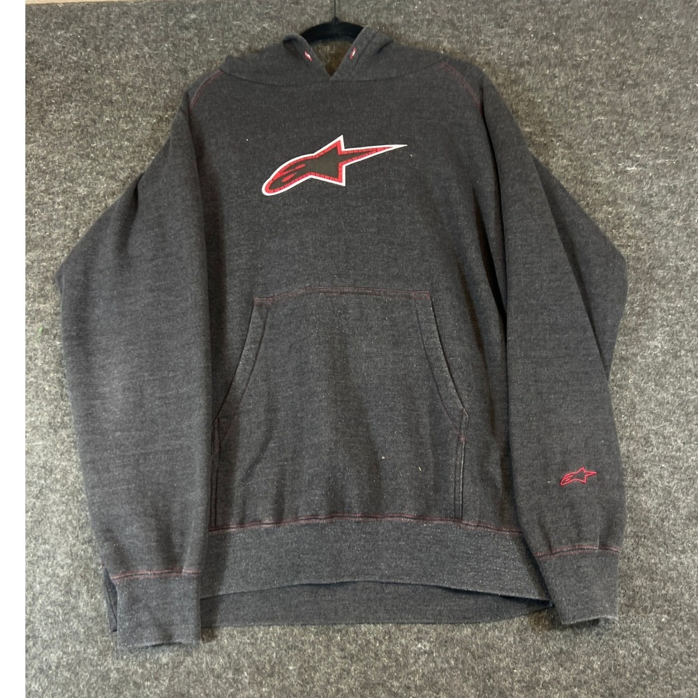 VTG Alpinestars Hoodie Mens Large Gray Big Logo Pullover Sweatshirt Fleece Y2K